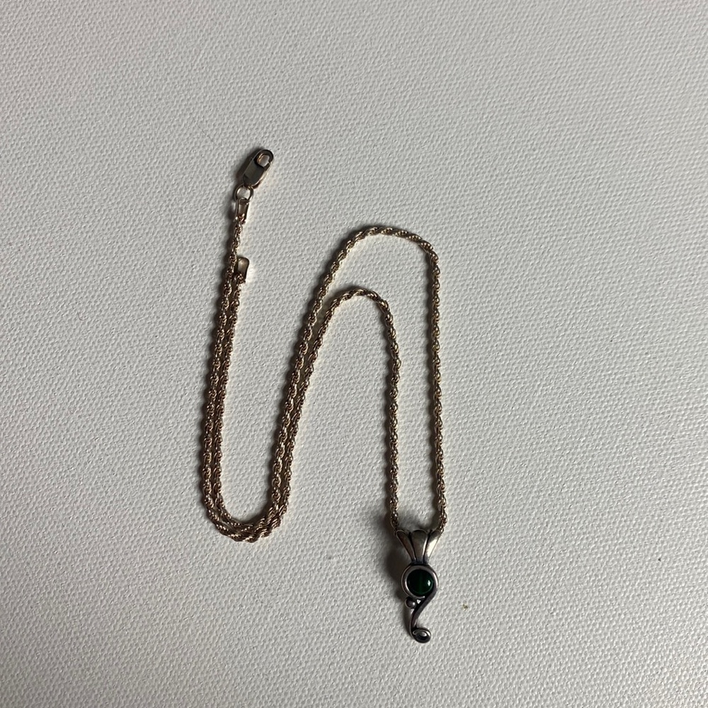 Sterling Silver Necklace with Sterling Silver and Malachite Stone Pendant